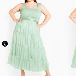 City Chic Mint Green Sherie tulle Scoop Neck Midi Dress| 18